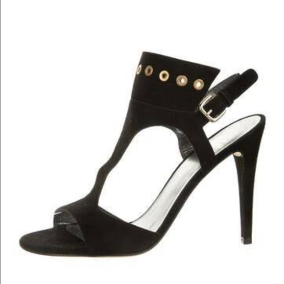 Stuart Weitzman Black Suede T-Strap Sandal -10 - Picture 1 of 10